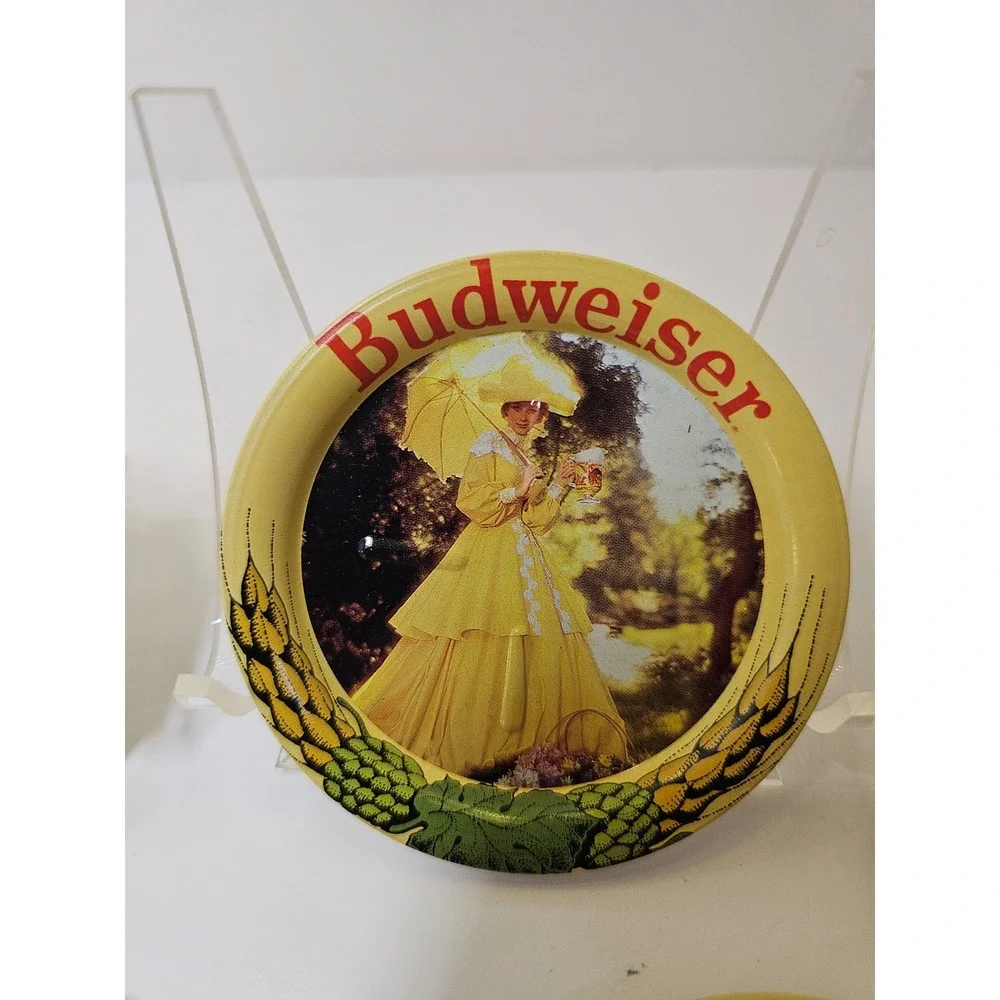 Budweiser Beer Coasters Set of 6 Vintage Collectible Metal‎ Round Images